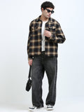Men's Brown & Black Check Overshirt | Relaxed Fit Flannel Shirt