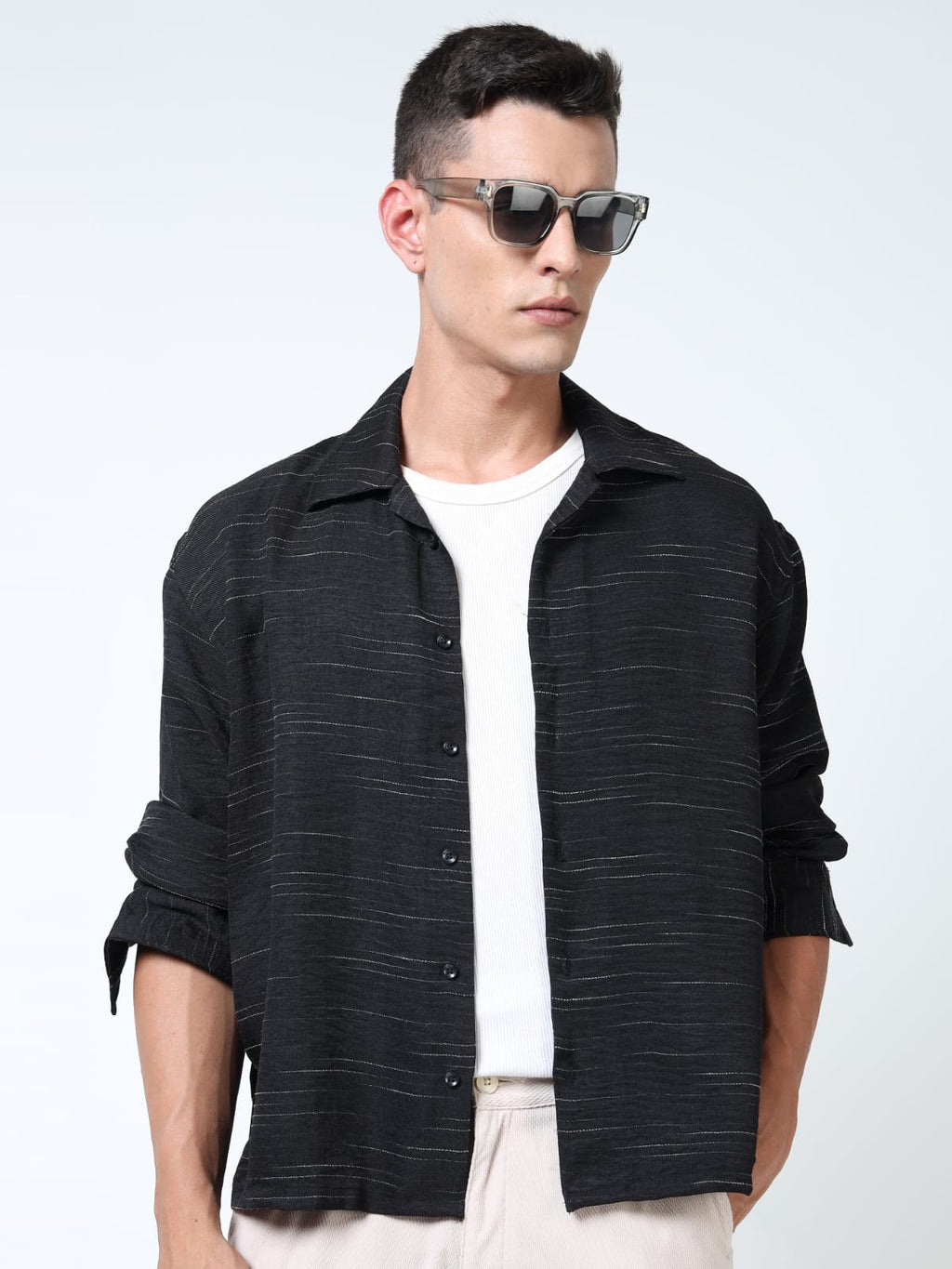 Men's Black Textured Shirt | Relaxed Fit Premium Shirt
