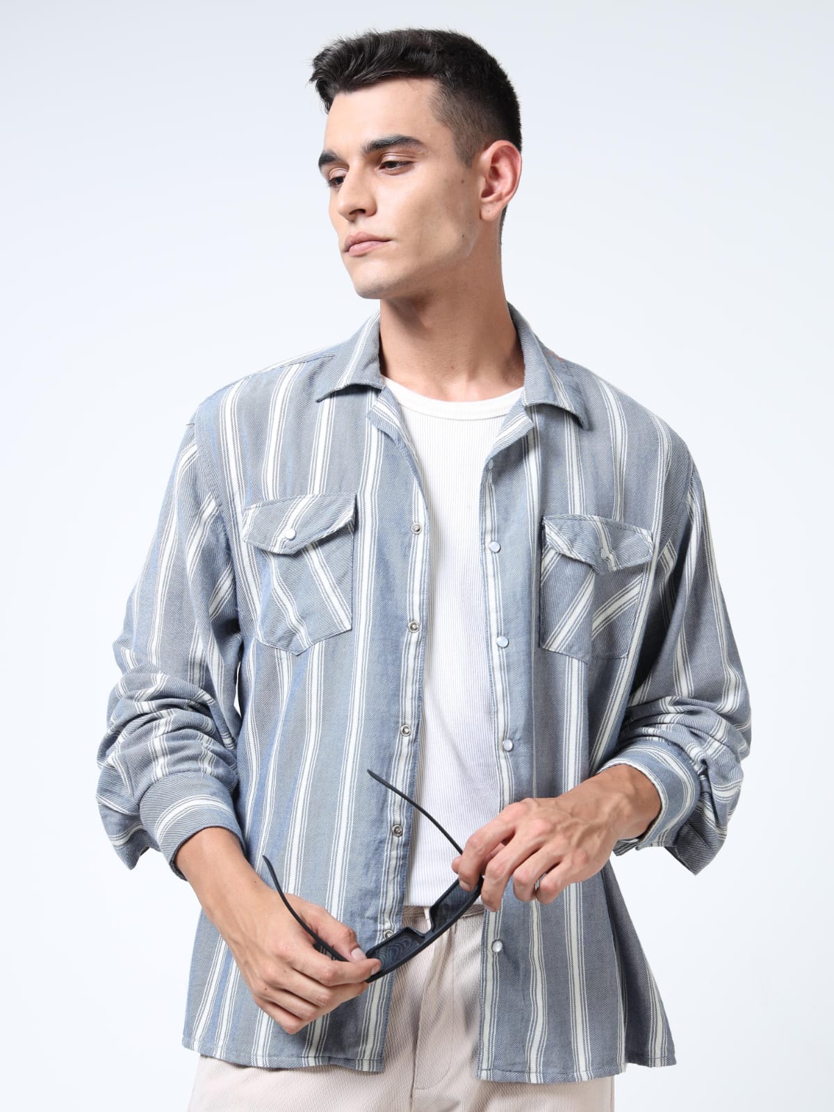 Sky Blue Stripe Oversized Shirt