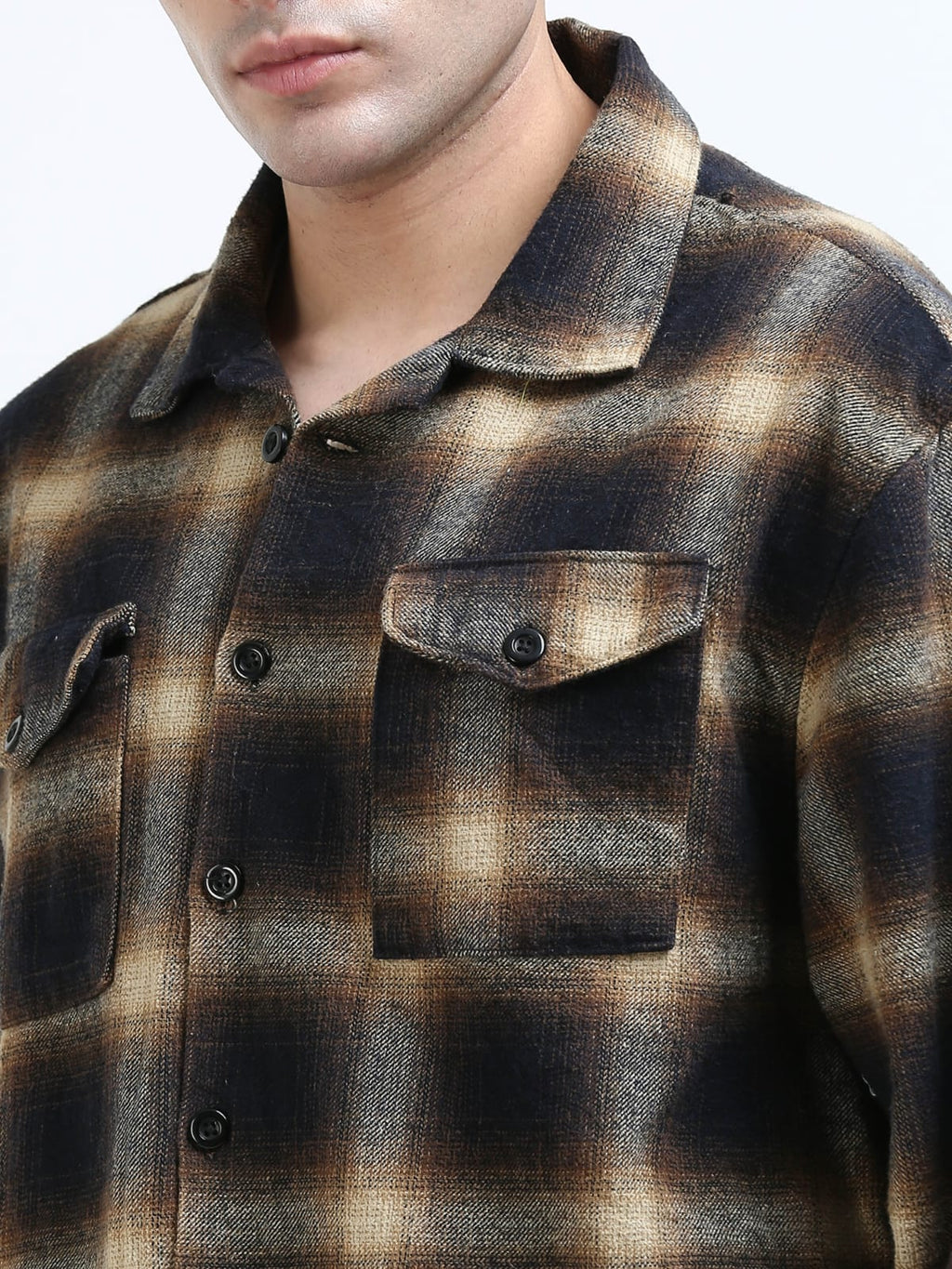 Men's Brown & Black Check Overshirt | Relaxed Fit Flannel Shirt