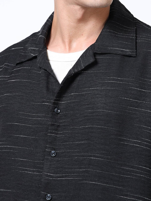 Men's Black Textured Shirt | Relaxed Fit Premium Shirt