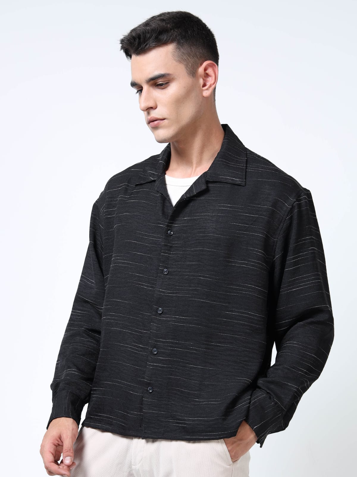 Men's Black Textured Shirt | Relaxed Fit Premium Shirt