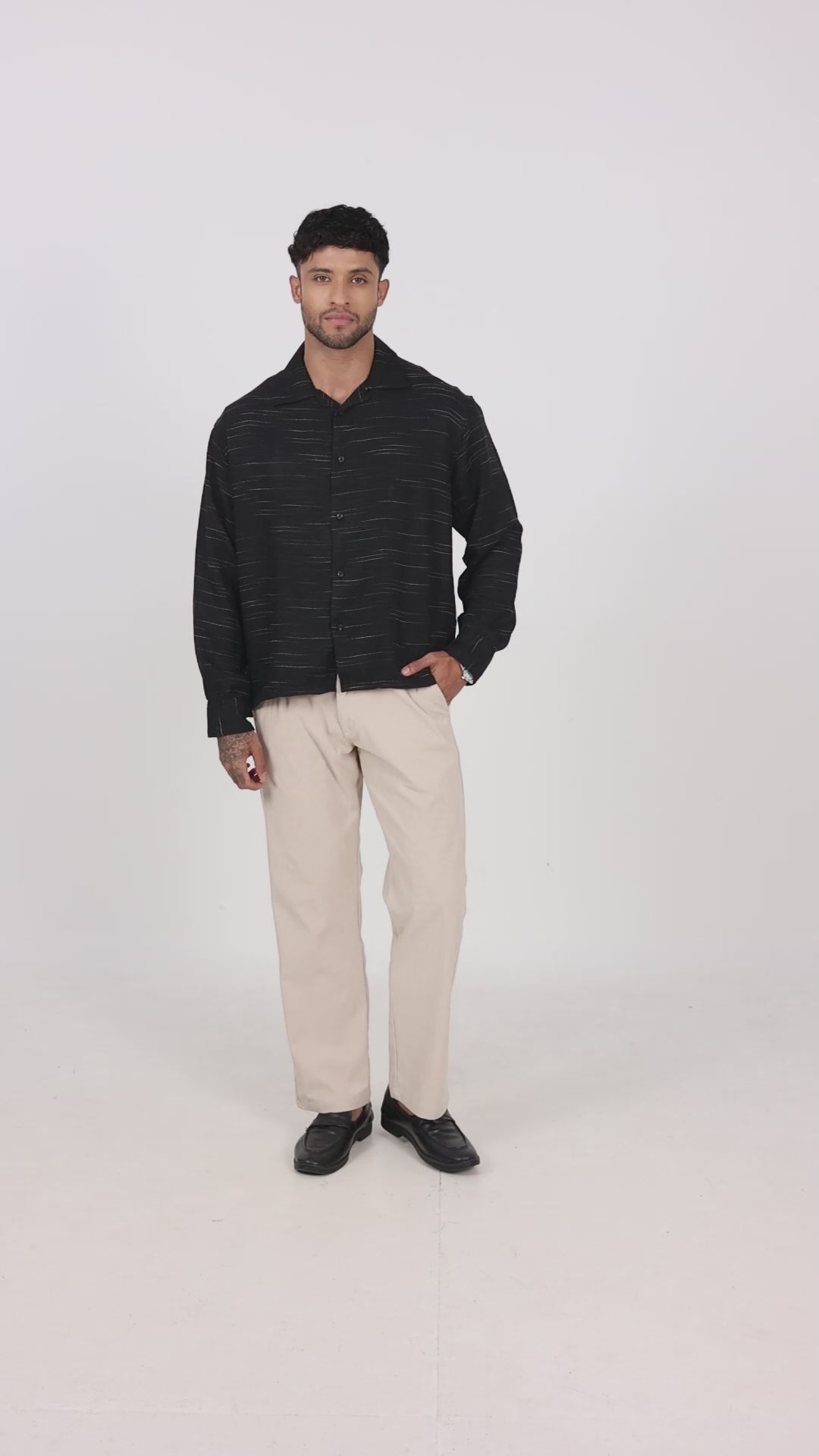 Men's Black Textured Shirt | Relaxed Fit Premium Shirt